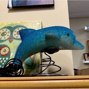 Vintage Dolphin Table Light Plastic Popcorn Turquoise Blue Night Light Porpoise